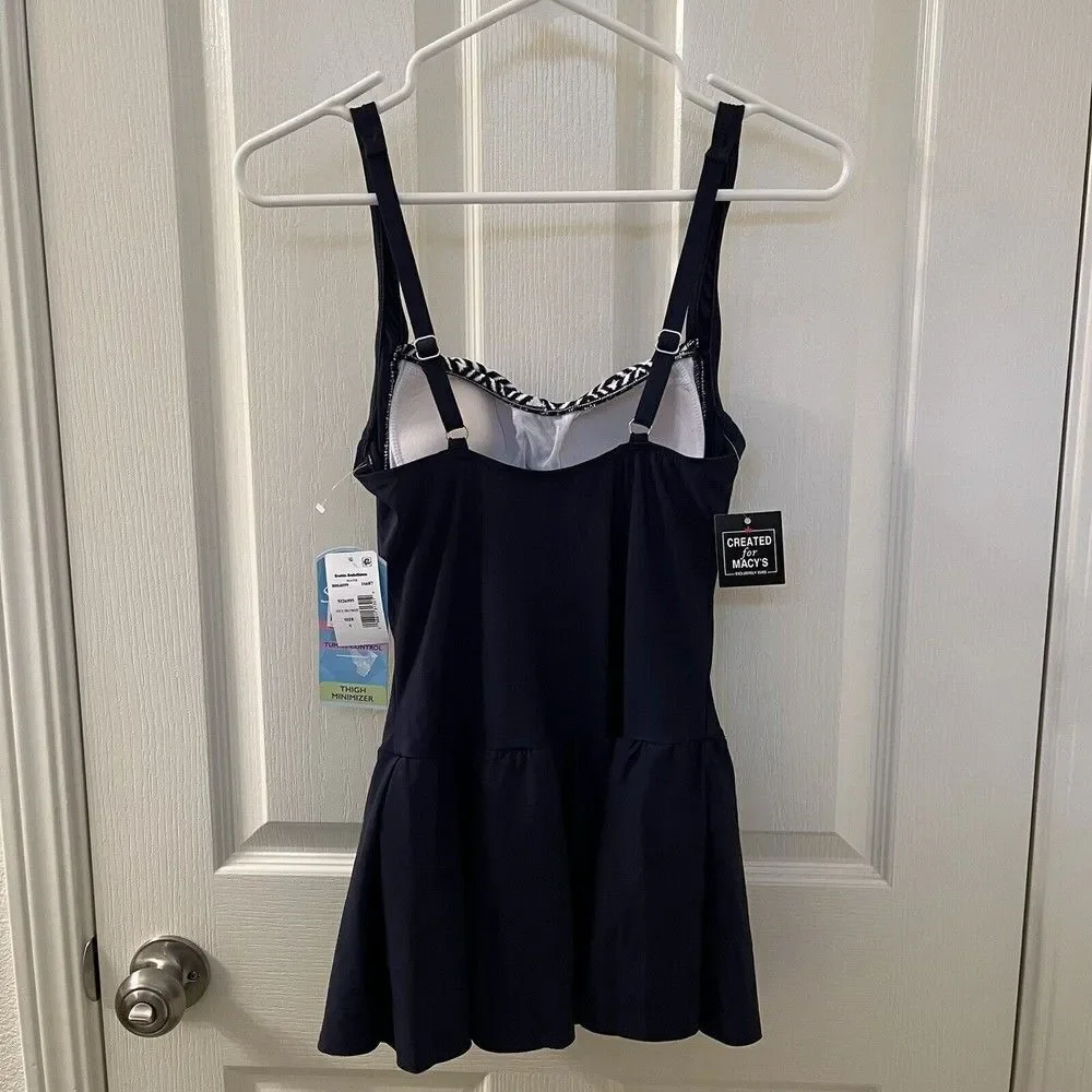 Swim Solutions Skirted Skater Swimsuit Swimdress Navy Blue Women's Size 8 NWT - Picture 8 of 11